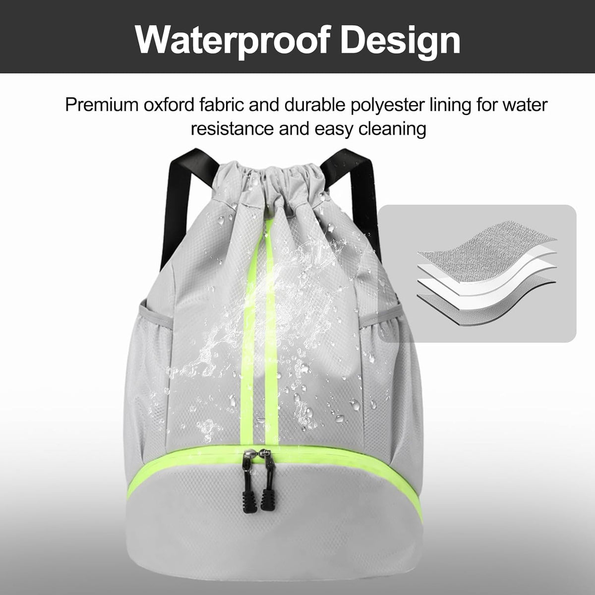 Hoedia Sports Drawstring Backpack - String Swim Gym Bag with Shoes Compartment and Wet Proof Pocket for Women/Men - PuriLite