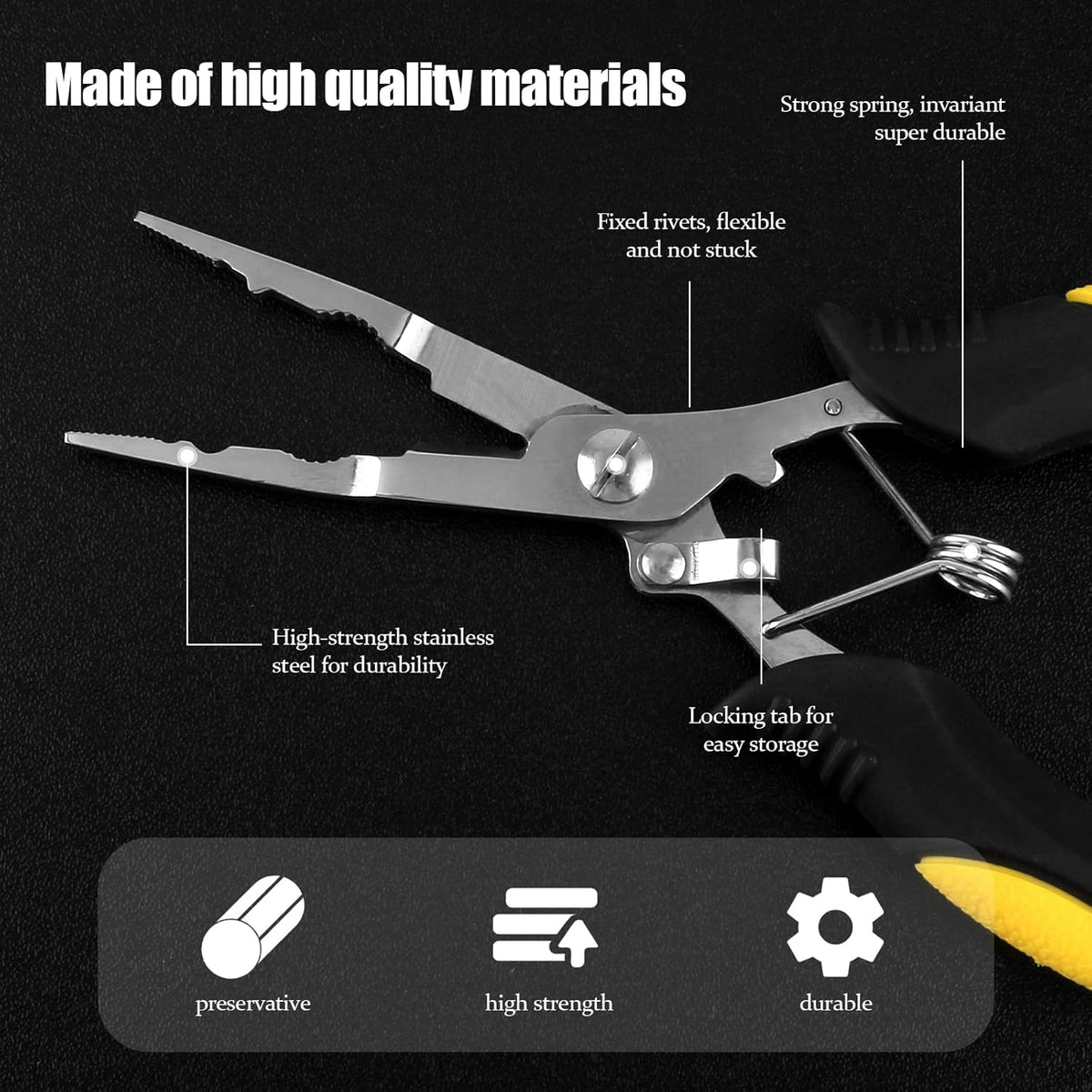 Fishing Pliers Stainless Steel Hook Remover Braid Cutter Rustproof Saltwater Split Ring Pliers Fishing Multi-Tools with Sheath and Lanyard - PuriLite