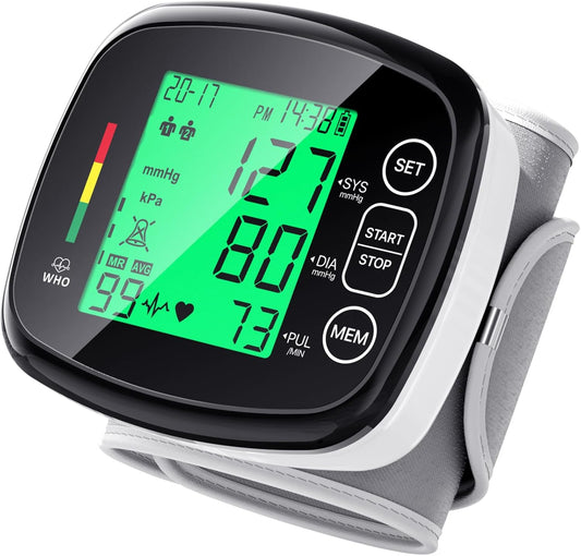Blood Pressure Monitor for Home Use,Wrist Blood Pressure Machine Automatic Digital LCD Display Blood Pressure Machine Adjustable Wrist Cuff 5.3-7.67" 99x2 Sets Memory with Carrying Case for Home Use - PuriLite