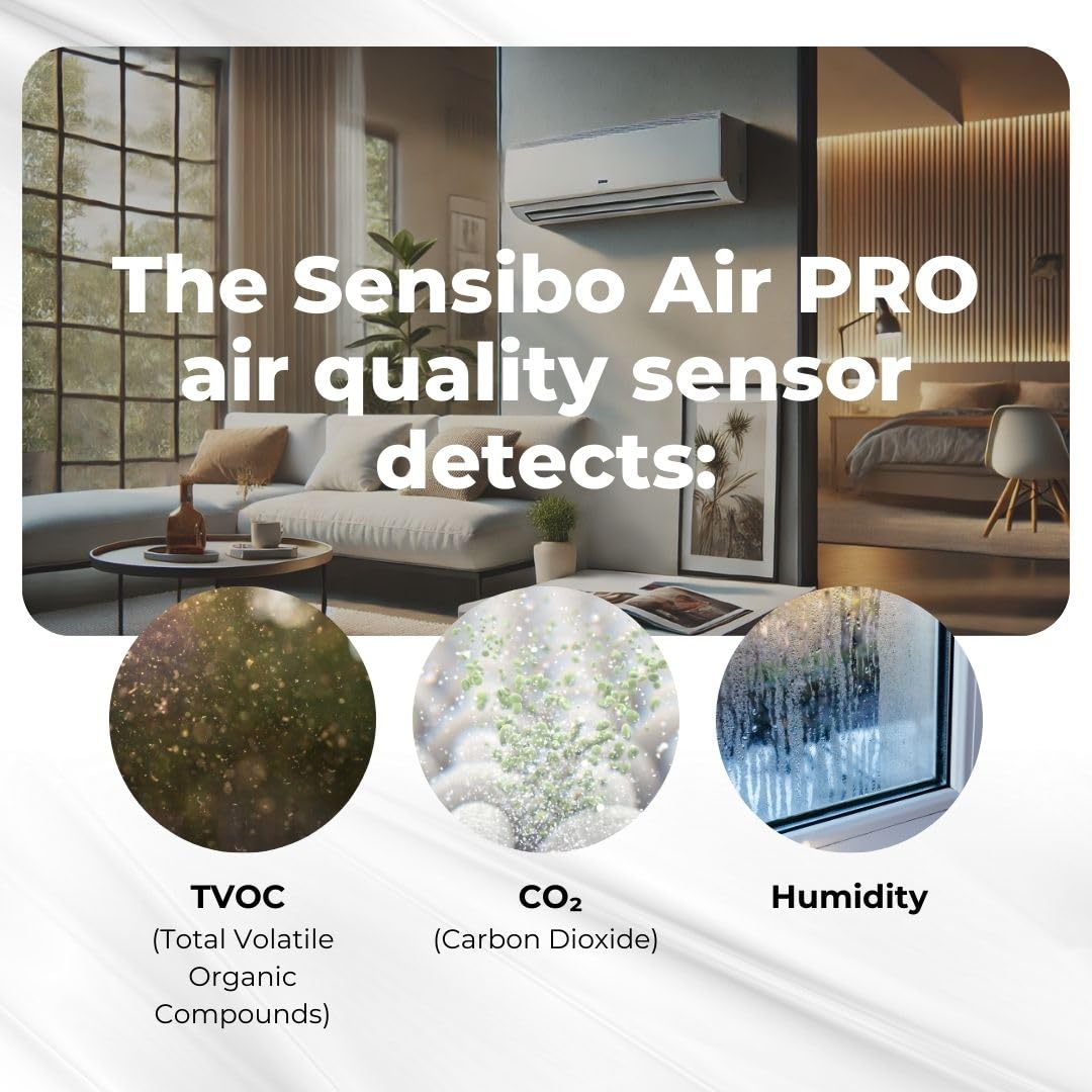 Sensibo Air PRO - Air Conditioner Smart Controller & Air Quality Sensor. Smart Thermostat for Mini Split, Window, Portable AC. Temp & Humidity Sensors. Google, Alexa, Siri & Apple HomeKit Compatible - PuriLite