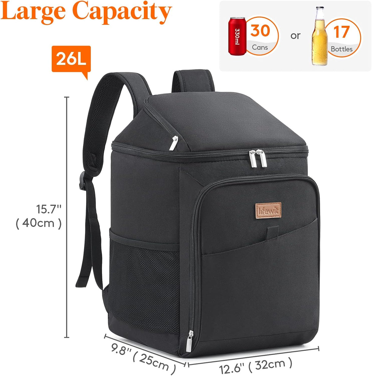 Lifewit 26L 34-Can Insulated Cooler Backpack Cool Bag, Large Picnic Bag Leakproof Portable Fridge Soft Food Cooler Box for Men Women for Outdoor/Picnic/Beach/BBQ/Camping/Travel/Family - PuriLite