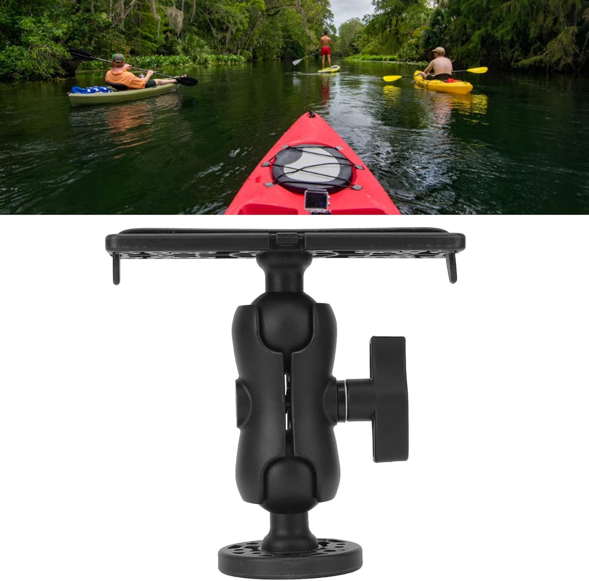 Fish Finder Mounting Base, Adjustable Fish Finder Bracket,Universal Mounting Plate Portable Kayak Accessories Navigation Full Set Fish Finder Mount Base for Boat Canoe Kayak Garmin Livescope Pole - PuriLite