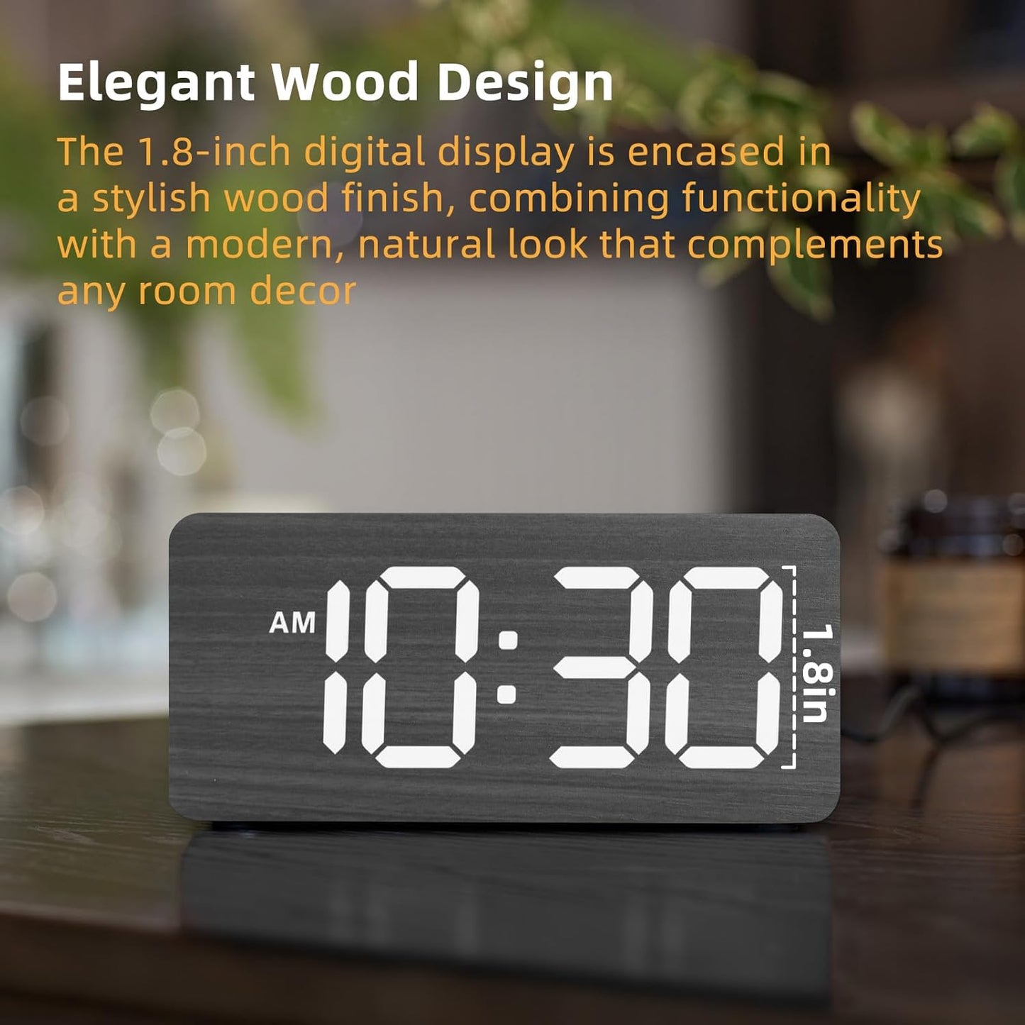 Purilite Select Wooden Digital Alarm Clock with Large LED Display - PuriLite