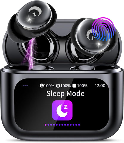 VEKJ Sleep Earbuds, Bluetooth 5.4 Mini Wireless Ear Euds with Multifunctional Touch Screen, 48H Bass Stereo Headphones with Sleep Mode/5 EQ Modes/ENC Noise Cancelling, IPX7 Earphones for iOS Android - PuriLite