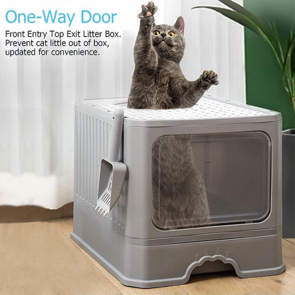 Foldable Cat Litter Box, Acotsun Extra Large Front Entry Enclosed Cat Potty, Top Entry Anti-Splashing Cat Toilet, Litter Cat Box - PuriLite