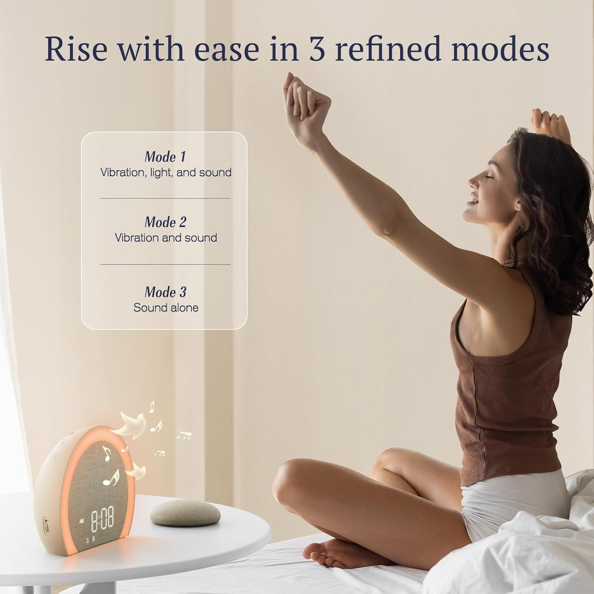 ANJANK Loud Alarm Clock with Wireless Bed Shaker, Vibrating Dual Alarm with Light Wake Up for Heavy Sleepers & Hearing Impaired, 9-Color Night Light, 5 Sounds, 0-100% Dimmer, USB Charger, Bedroom - PuriLite