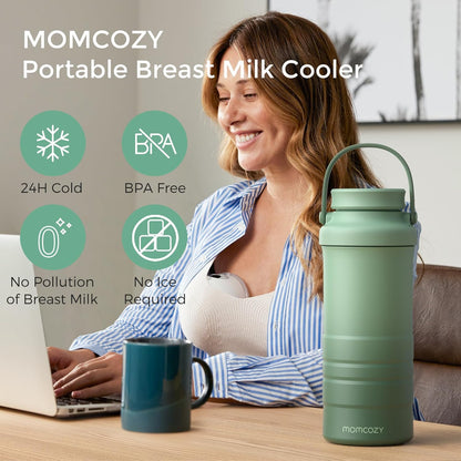 Momcozy 22oz Portable Breast Milk Cooler for Outdoor, 360°Total Cooling for 24Hours, Larger Capacity Travel Breastmilk Chiller with 2pcs Baby Bottles for Breastmilk Storage, Breastfeeding Essentials - PuriLite