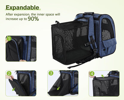 Pecute Pet Carrier Backpack, Dog Carrier Backpack Expandable with Breathable Mesh for Pets ＜6kg, Pet Backpack Carrier for Hiking Travel Camping Outdoor - PuriLite
