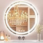 KWW Round Mirror Bathroom LED Lighted Mirror, Illuminated Dimmable Anti-Fog Wall-Mounted Makeup Vanity Mirror with Lights (24L x 24W inches) - PuriLite