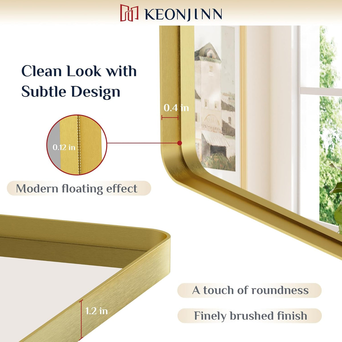 Keonjinn 42 x 36 Brushed Nickel Bathroom Vanity Mirror, Large Rounded Rectangle Bathroom Mirrors for over Sink, Metal Framed Silver Mirror for Wall, Shatterproof HD Tempered Glass(Horizontal/Vertical) - PuriLite
