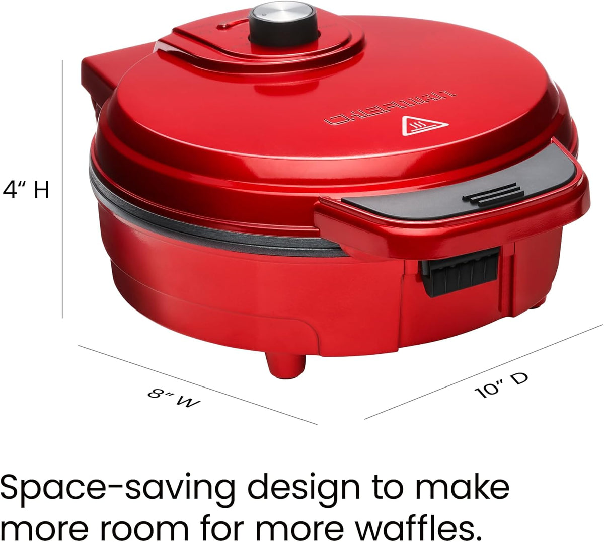 Chefman Anti-Overflow Belgian Waffle Maker w/ Shade Selector, Temperature Control, Mess Free Moat, Round Iron w/ Nonstick Plates & Cool Touch Handle, Measuring Cup Included, Red - PuriLite