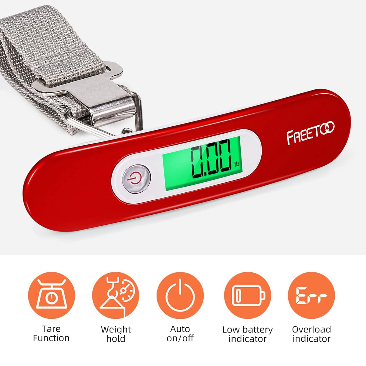 Portable Digital Luggage Scale 110lb / 50kg – Travel Suitcase Weight Scale with Tare Function, Backlit LCD, Auto-Off, Lightweight and Compact (Red) - PuriLite