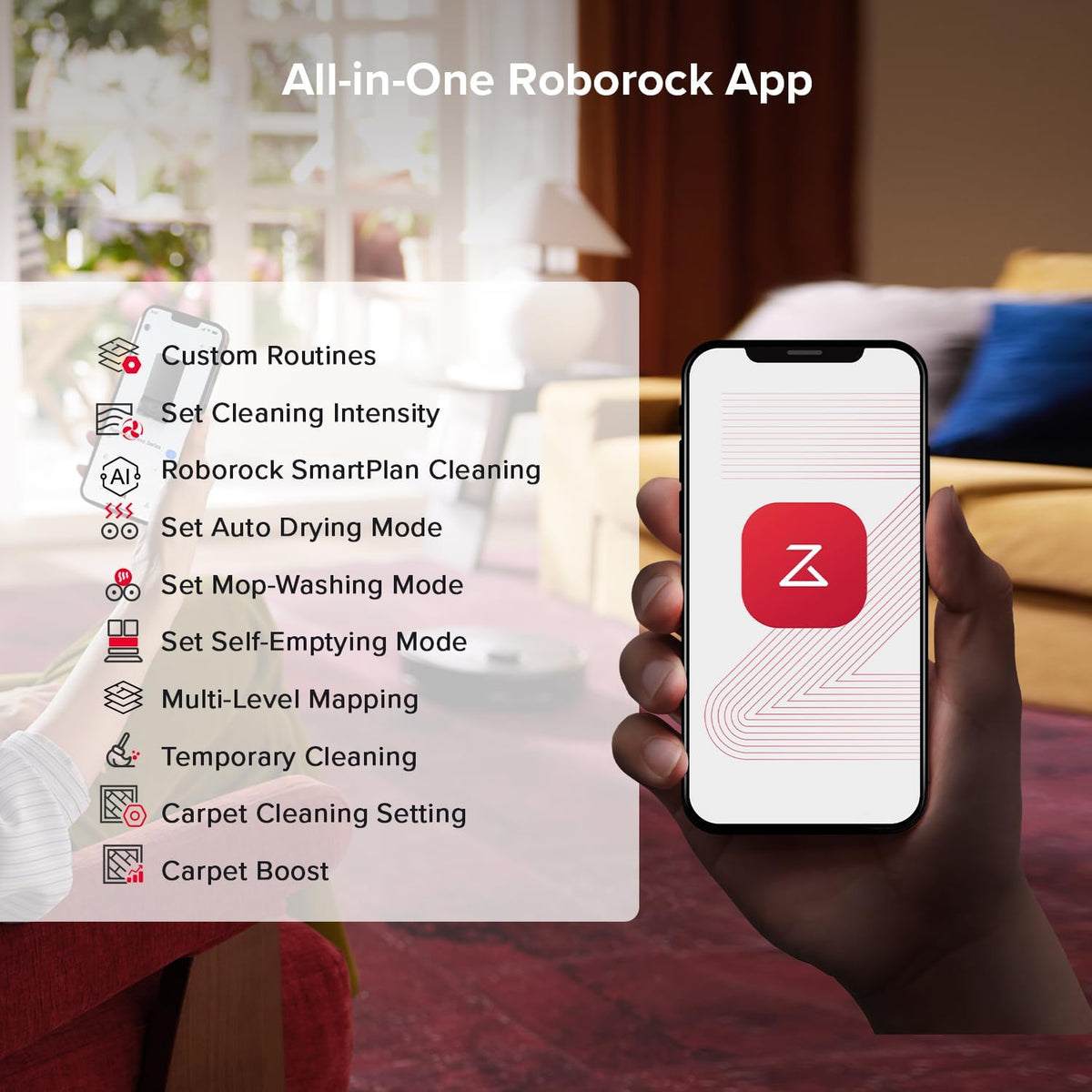 roborock Qrevo S5V Robot Vacuum and Mop, FlexiArm Edge Mopping, 12,000Pa Suction, Smart Obstacle Avoidance, Dual Anti-Tangle Brushes, 10mm Mop Lifting, Auto Mop Washing&Drying, Self-Emptying&Refilling - PuriLite
