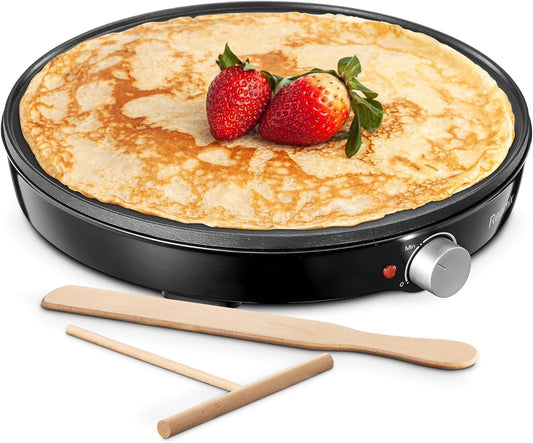 Crepe Maker Machine, Reemix Compact Pancake Griddle Precise Temperature Control, Nonstick 12” Electric Griddle, Batter Spreader for Eggs, Pancakes, Omelets and Quesadillas, Includes Spatula, Spreader - PuriLite
