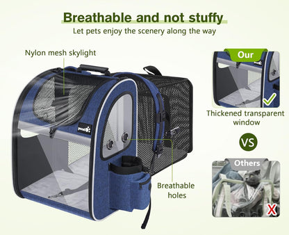 Pecute Pet Carrier Backpack, Dog Carrier Backpack Expandable with Breathable Mesh for Pets ＜6kg, Pet Backpack Carrier for Hiking Travel Camping Outdoor - PuriLite