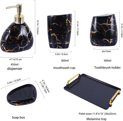 White Bathroom Accessories Set,Modern Countertop Bathroom Decor,Luxury 6 Piece Bathroom Accessory Set,Complete with Soap Dispenser,Toothbrush Holder,Tumbler,Tray - PuriLite