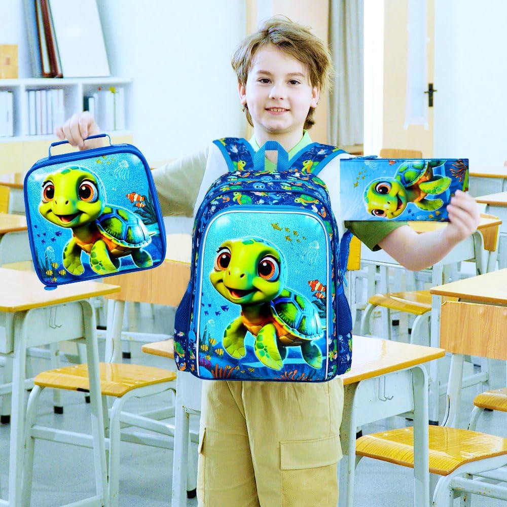 3pcs Backpack for Boys and Girls, 16” Kids Kindergarten Bookbag with Lunch Box, Cute Elementary Backpacks for Boy Girl - PuriLite