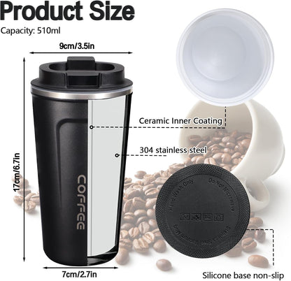 18oz Mug with Ceramic Coating Inside, Insulated Coffee Mug with Lid, Leak Proof Coffee Travel Mug, Travel Coffee Mug Fits in Car Cup Holder - PuriLite