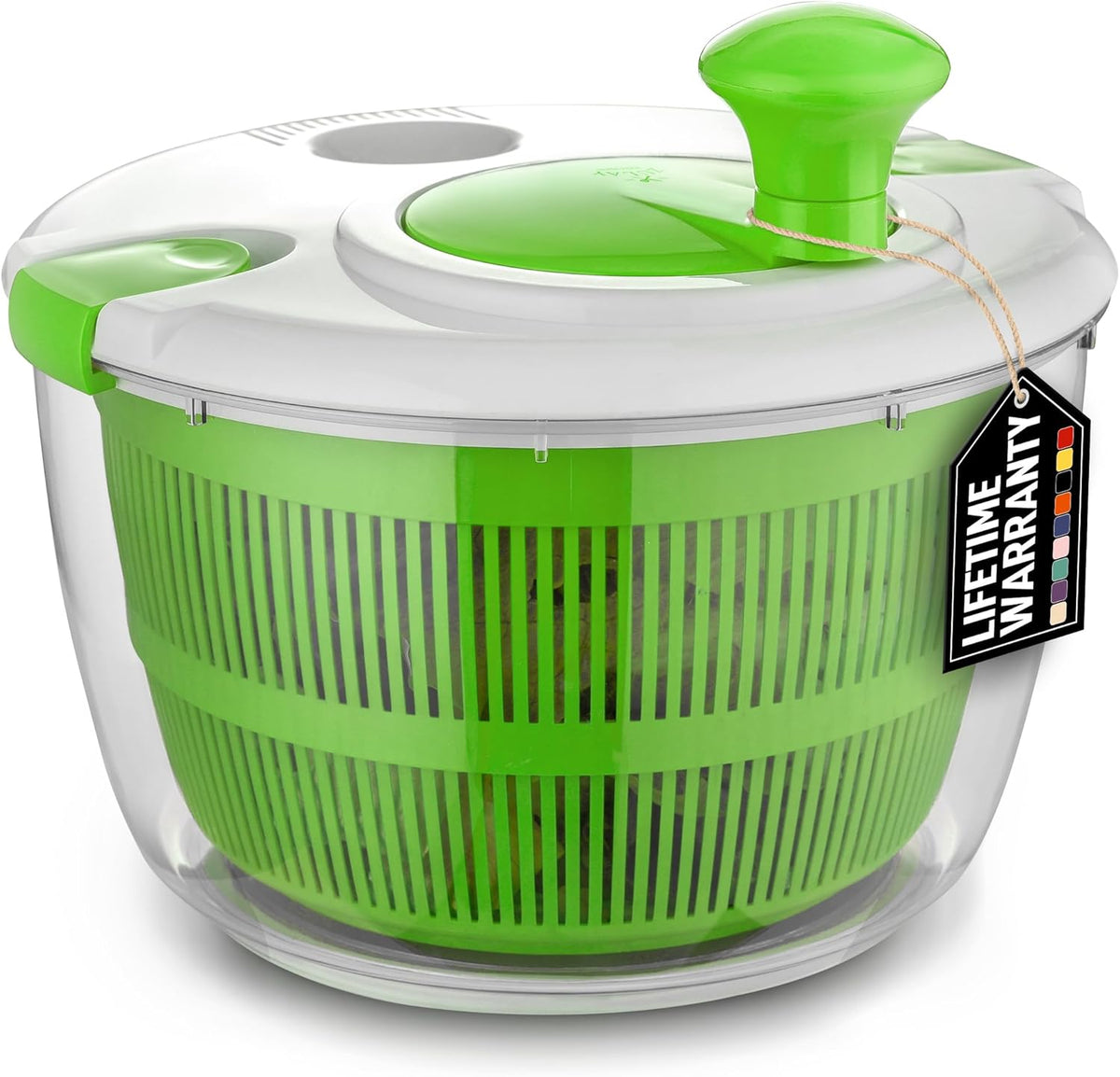 Zulay Kitchen Salad Spinner Large 5L Capacity - Manual Lettuce Spinner with Secure Lid Lock & Rotary Handle - Easy to Use Salad Spinners with Bowl, Colander & Built-in Draining System (Green) - PuriLite