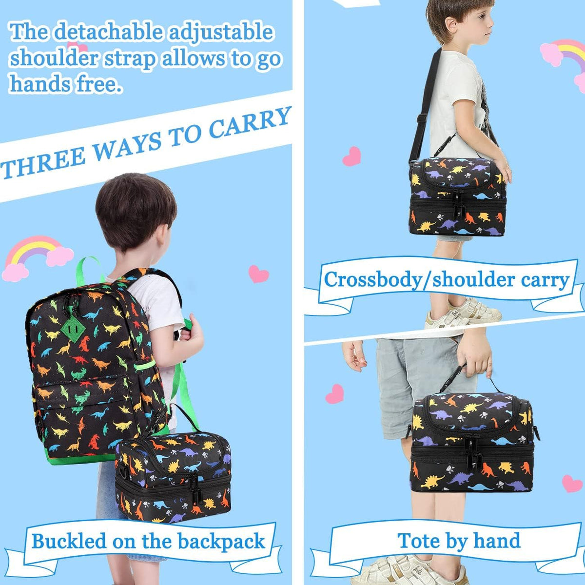 VASCHY Lunch Box Bag Men, Insulated Two Compartments Bento Cooler Bags for Adults/Women/Kids for School,Daycare,Kindergarten,Picnic Black - PuriLite
