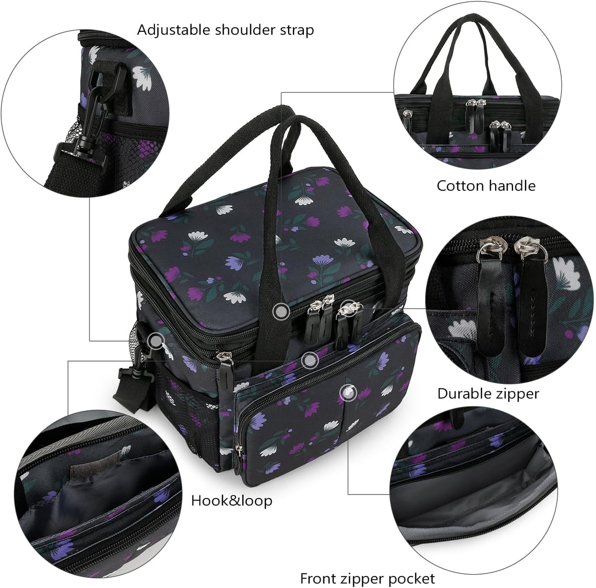 Lunch Bag Women Insulated Lunch Box for Work, Purple Expandable Large Lunch Bags, Leakproof Double Deck Lunch Box Cooler Bag（Purple） - PuriLite
