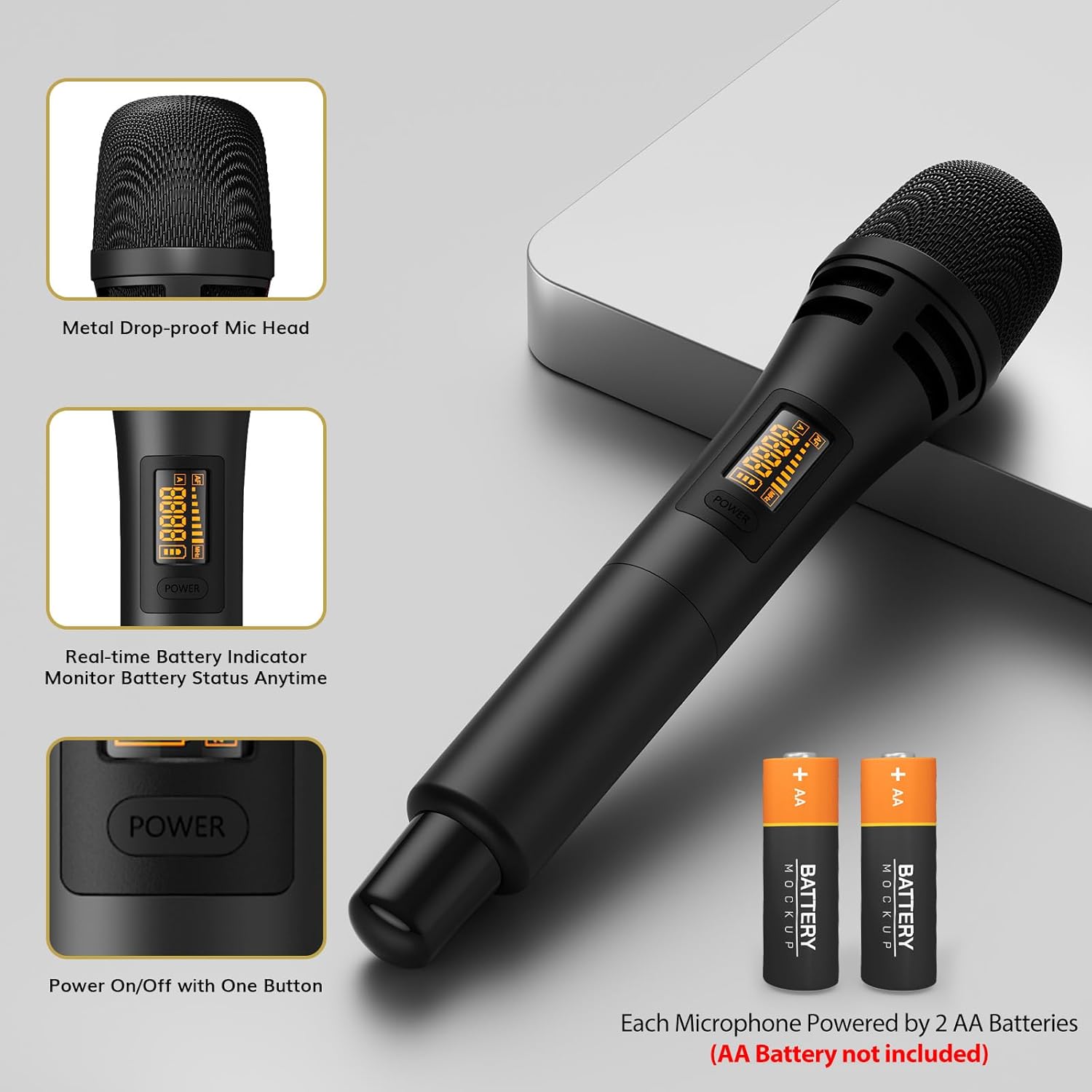 TONOR Wireless Microphones, UHF Dual Karaoke Microphone System, Microfonos Inalambricos with Rechargeable Receiver, Cordless Dynamic Mic for Singing, Wedding, DJ, Party, Speech TW320 Grey - PuriLite