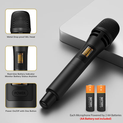 TONOR Wireless Microphones, UHF Dual Karaoke Microphone System, Microfonos Inalambricos with Rechargeable Receiver, Cordless Dynamic Mic for Singing, Wedding, DJ, Party, Speech TW320 Grey - PuriLite