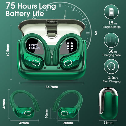 STECEi Wireless Earbuds 75hrs Bluetooth 5.4 Headphone Sport, Bluetooth Earbuds HiFi Stereo Over Ear Bud with Earhooks, ENC Noise Cancelling Mic, IP7 Waterproof Wireless Earphone for Workout/Running - PuriLite