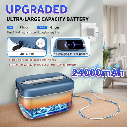 Cordless Electric Lunch Box,100W Self Heating Lunch Box,5 Cups Heated Lunch Box for Men,Multi-Mode Automatic Heating,Suitable for Office/Outdoor Use,Comes with an Insulated Bag and Utensils - PuriLite