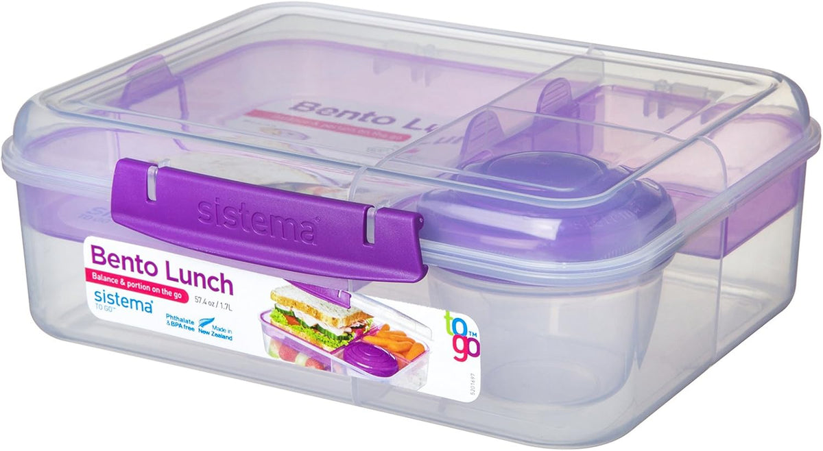 Sistema to Go Bento Box | Lunch Box with Yogurt/Fruit Container | 1.65 L | 6.9 Cup| BPA-Free | Colour May Vary - PuriLite