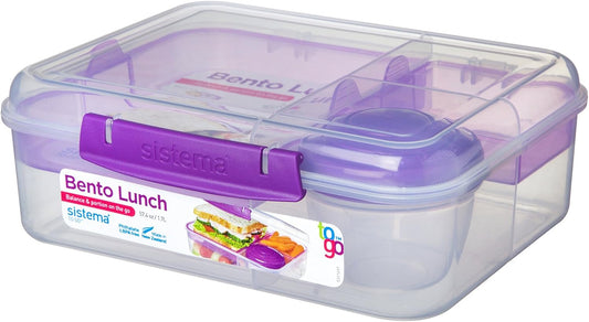 Sistema to Go Bento Box | Lunch Box with Yogurt/Fruit Container | 1.65 L | 6.9 Cup| BPA-Free | Colour May Vary - PuriLite