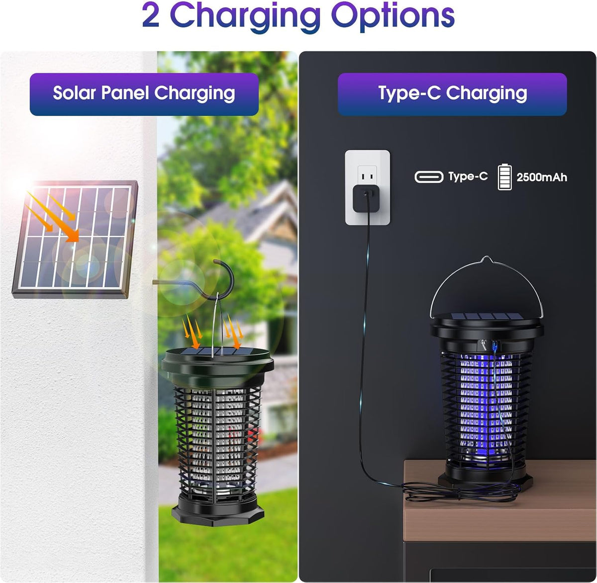 PALONE Solar Bug Zapper with 5.5W Solar Panel Charging, USB Charging Bug Zapper Light for Outdoor and Indoor - PuriLite
