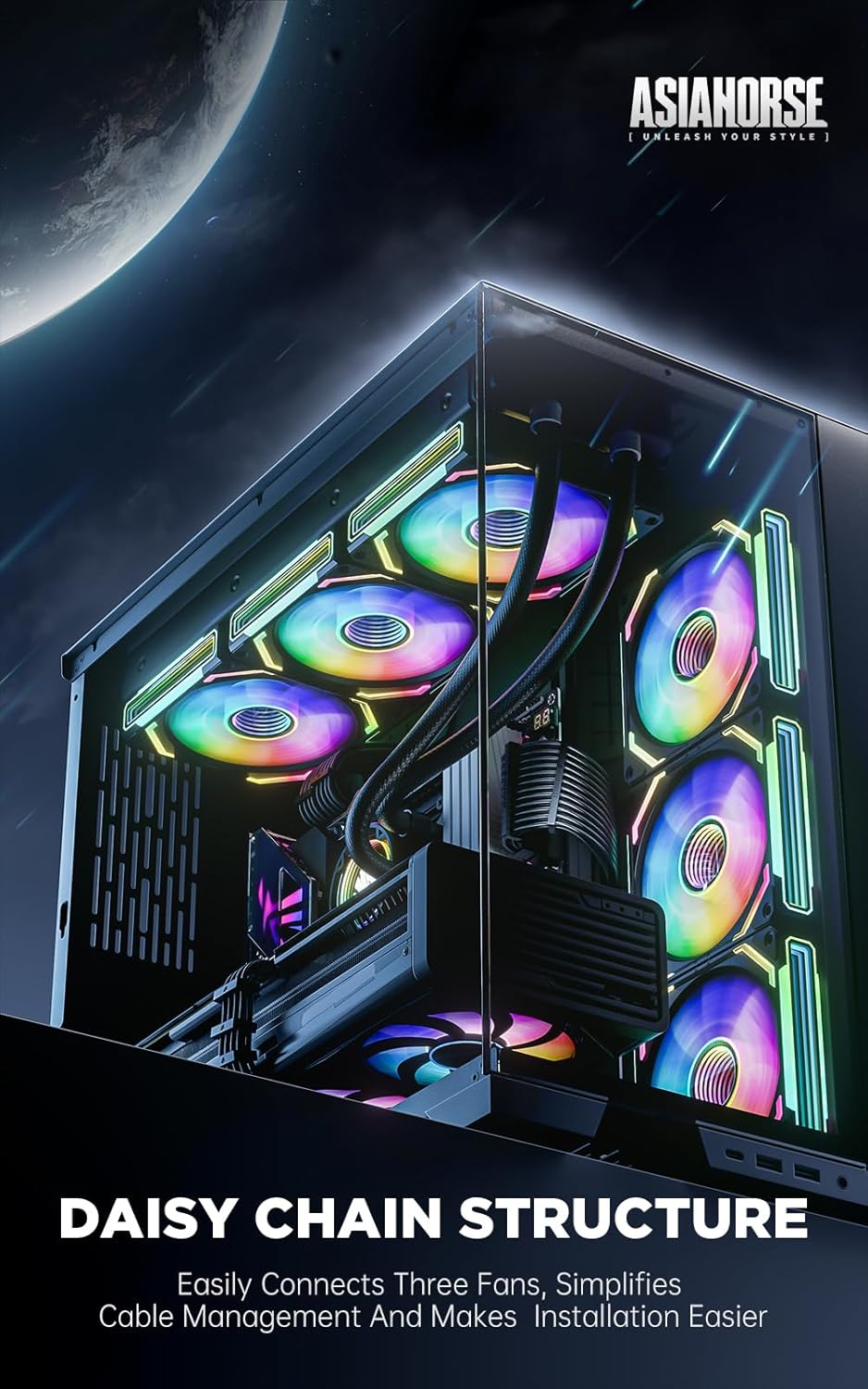 AsiaHorse COSMIQ-Black 120mm PC RGB Fans, 5V 3-PIN Connector Daisy Chain FDB PWM Computer Case Fans with RGB Controller for Cases CPU Liquid Coolers, 3Pack (Black) (White, 3_Pack_Forward_Blade) - PuriLite
