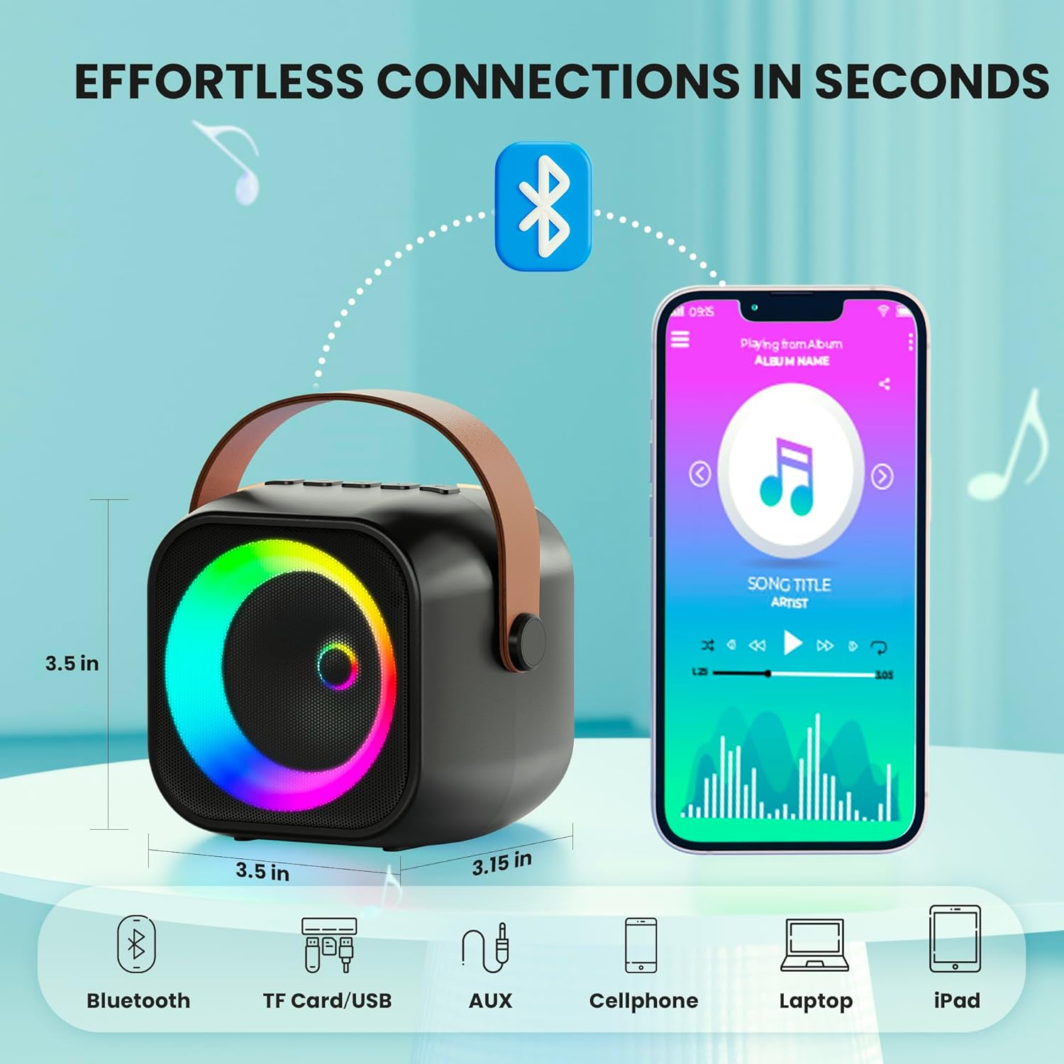 Mini Karaoke Machine, Portable Bluetooth Karaoke Speaker with 2 Wireless Microphones and Party Lights for Kids and Adults, Birthday Gifts for Girls Boys Family Home Party (Hotpink) - PuriLite