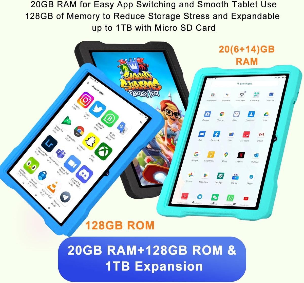 Kids Tablet Android 14 Tablet, 2025 Newest 10.1 inch Tablets, 20GB+128GB/1TB Expandable, Tablets with WiFi 6, Octa-Core, Widevine L1, Parental Control, Dual Camera, Bluetooth 5.0, Tablet EVA - Blue - PuriLite