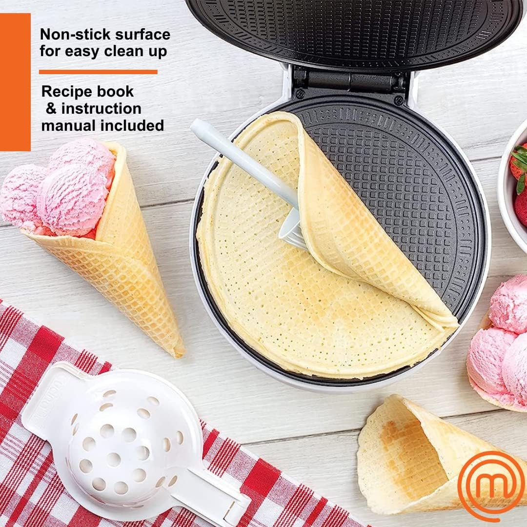 MasterChef Waffle Cone and Bowl Maker- Includes Shaper Roller and Bowl Press- Homemade Ice Cream Cone Baking Iron Machine, Fun Kitchen Appliance for Summer Parties & Gift Giving - PuriLite