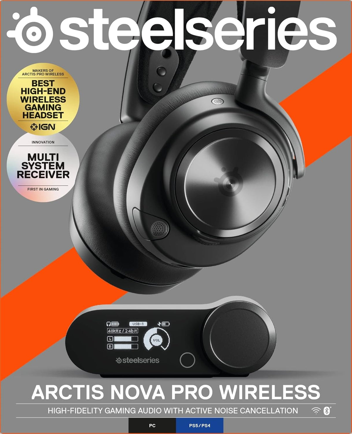NEW SteelSeries Arctis Nova Pro Wireless Multi-System Gaming Headset - Premium Hi-Fi Drivers - Active Noise Cancellation - Infinity Power System - ClearCast Gen 2 Mic - PC, PS5/PS4, Switch, Mobile - PuriLite