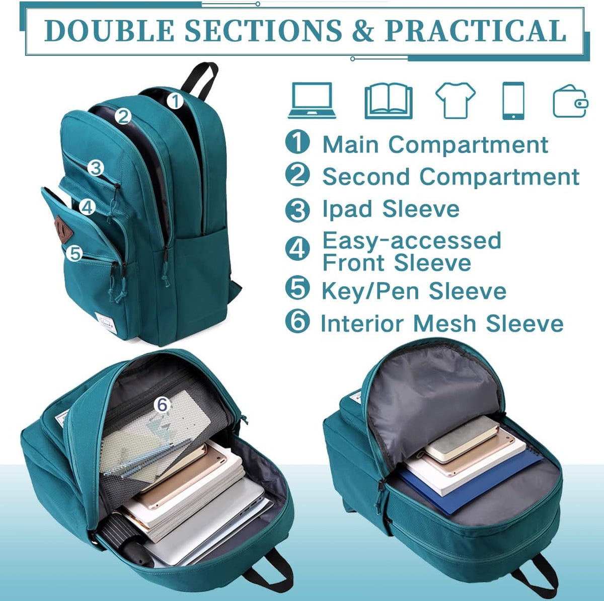 School Backpack for Men Women,Vaschy Lightweight School Bag Bookbag Casual Daypack for High School/College/Teens/Travel/Work - PuriLite