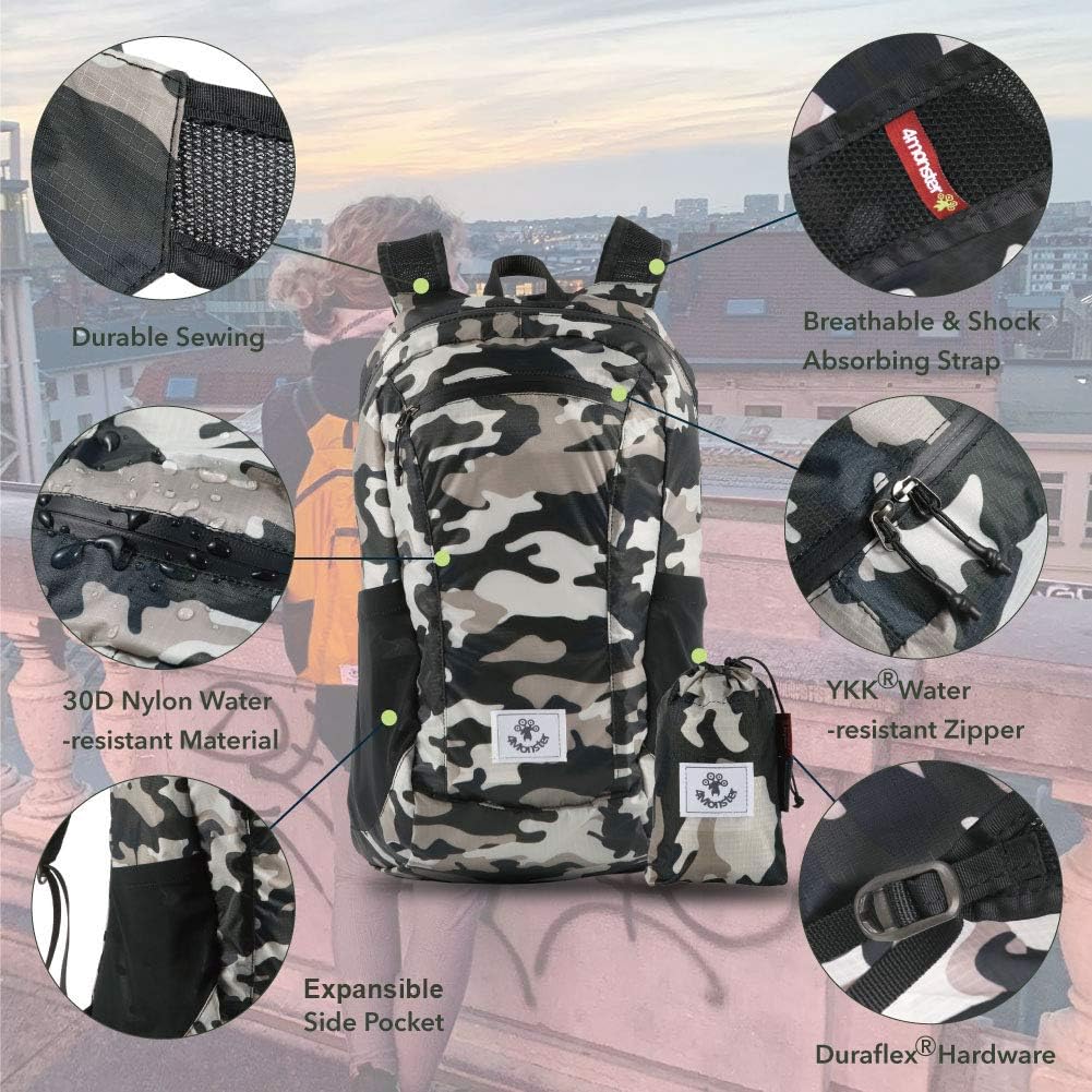 4Monster Hiking Daypack,Water Resistant Lightweight Packable Backpack for Travel Camping Outdoor - PuriLite