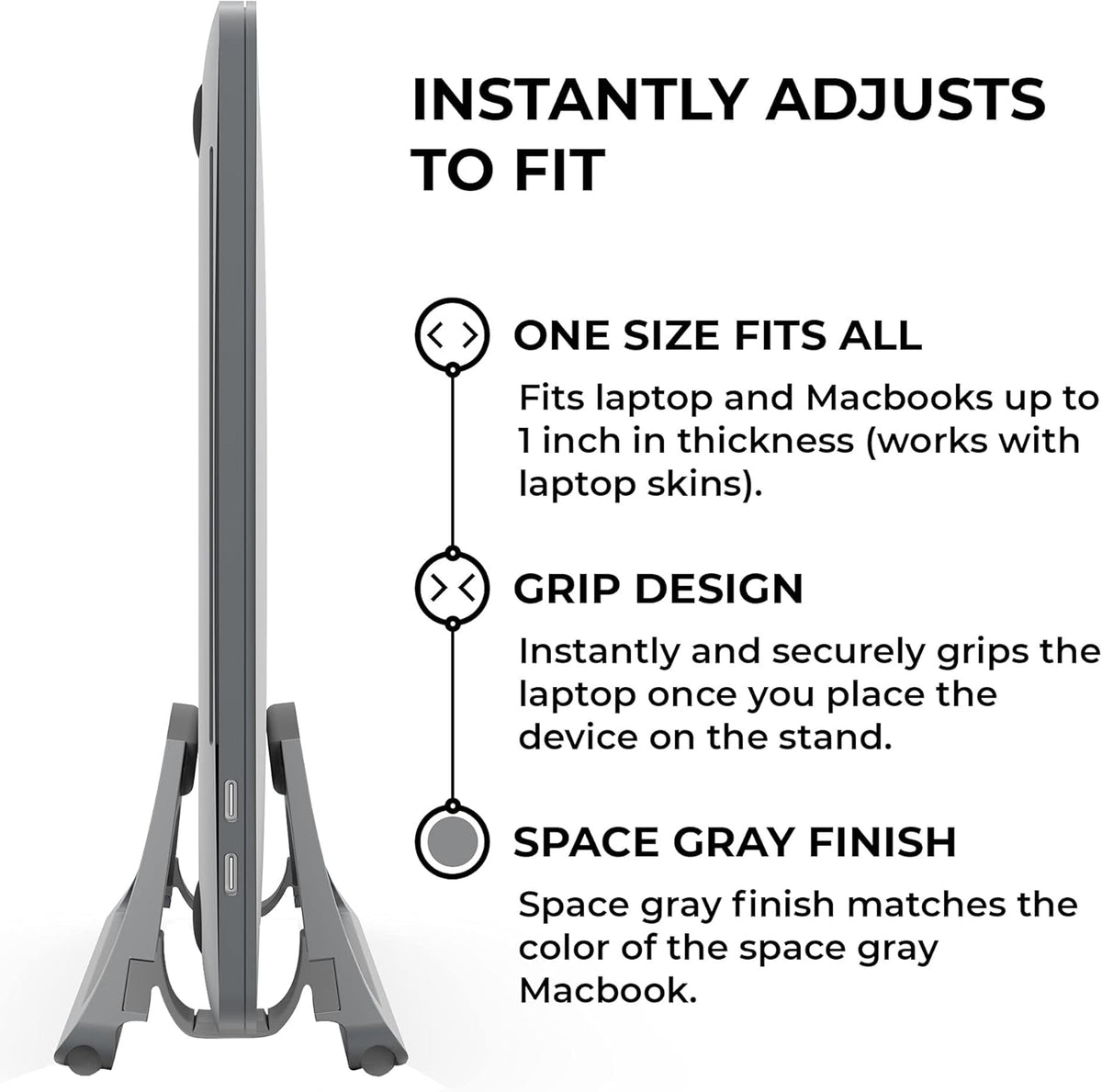 HumanCentric Vertical Laptop Stand for Desk – Automatic Adjustable Upright Laptop Dock, Space Gray Aluminum Holder - PuriLite