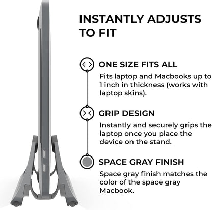 HumanCentric Vertical Laptop Stand for Desk – Automatic Adjustable Upright Laptop Dock, Space Gray Aluminum Holder - PuriLite