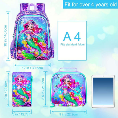 3pcs Backpack for Boys and Girls, 16” Kids Kindergarten Bookbag with Lunch Box, Cute Elementary Backpacks for Boy Girl - PuriLite