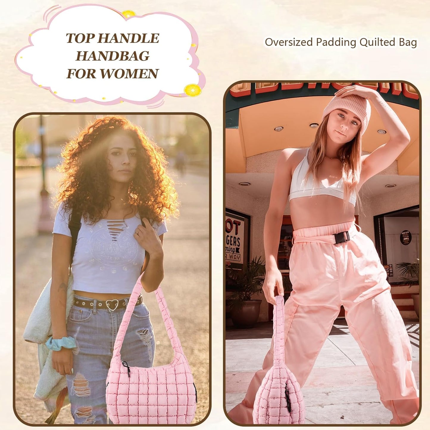 Quilted Puffer Tote Bag Large Crossbody Shoulder Bag with Zipper, Nylon Hobo Oversized Handbag - PuriLite