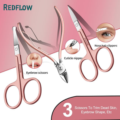 Manicure Set 30 in 1 Nail Clipper set, REDFLOW nail clippers, fingernail & toenail clippers, Manicure Tools, pedicure tools, Suitable for Travel Manicure Kit, Nail Set Kit With Everything Profe - PuriLite