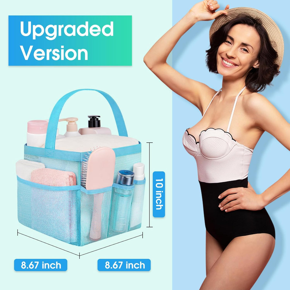 Attmu Mesh Shower Caddy Portable for College Dorm Room Essentials with 8 Pockets, Hanging Shower Caddy Basket Tote Bag Toiletry Accessories for Bathroom - PuriLite