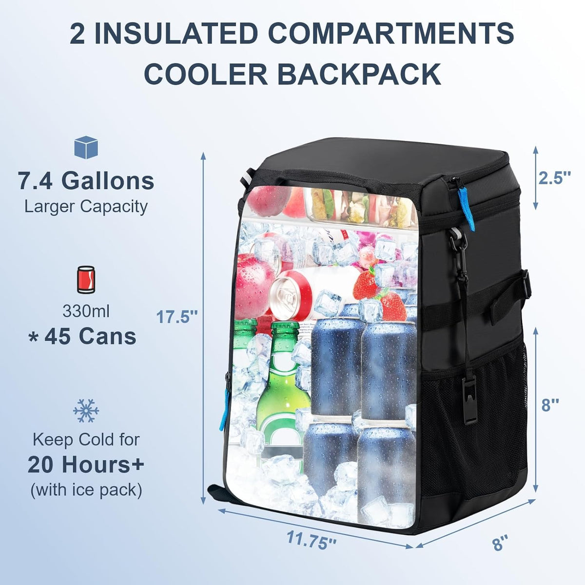 SPARTER Backpack Cooler Insulated Leak Proof 33/49 Cans, 2 Insulated Compartments Thermal Bag, Portable Lightweight Beach Travel Camping Lunch Backpack for Men and Women - PuriLite