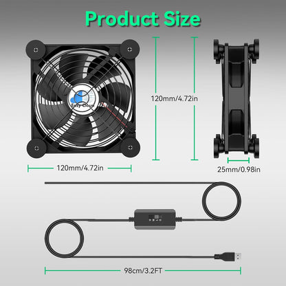 Easy Cloud 120mm USB Fan, USB Computer Fan with 3 Speeds Controller Small PC Cooling Fans for Cabinet Case Server TV Receiver Router DVR Xbox Cooler, 2Pcs - PuriLite
