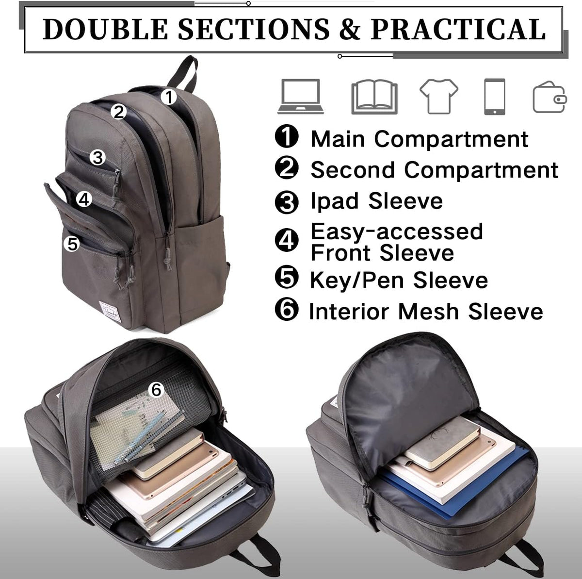School Backpack for Men Women,Vaschy Lightweight School Bag Bookbag Casual Daypack for High School/College/Teens/Travel/Work - PuriLite