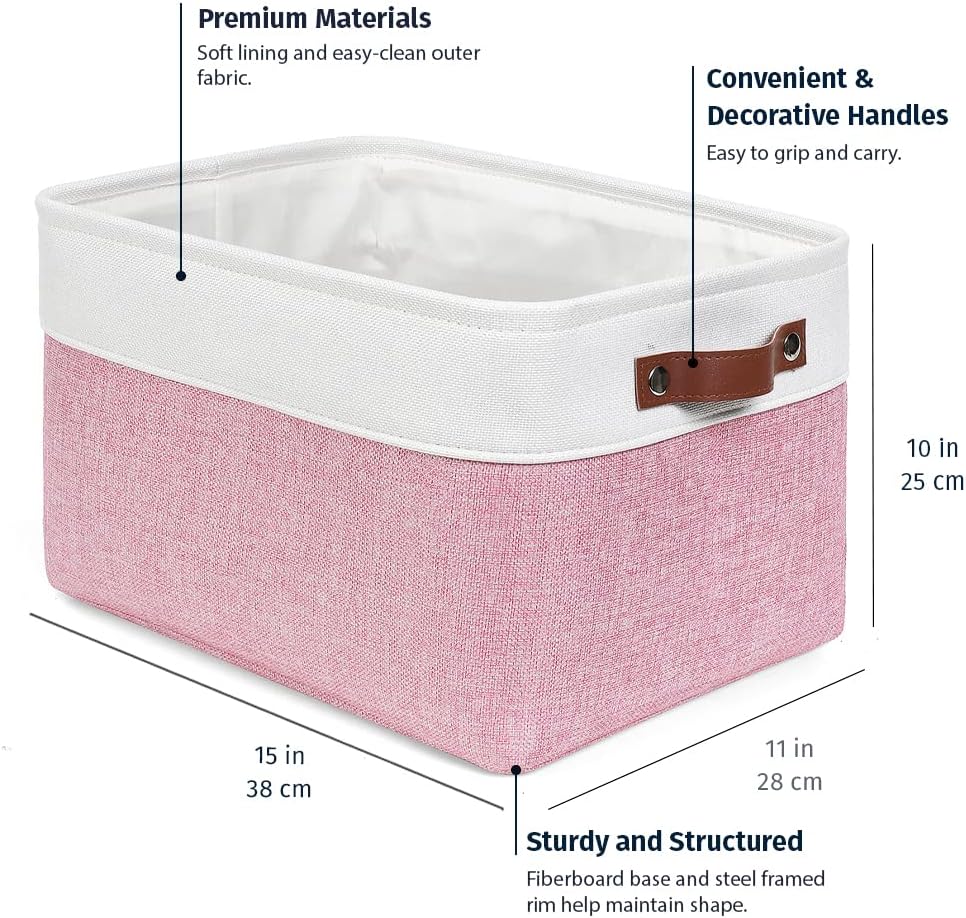 OrganiHaus Large Fabric Storage Baskets for Shelves 3 Pack, 15x11in Closet Storage Bins for Shelves, Cloth Baskets, Fabric Storage Cubes, Linen Closet Organizers, Fabric Basket, White Basket - PuriLite