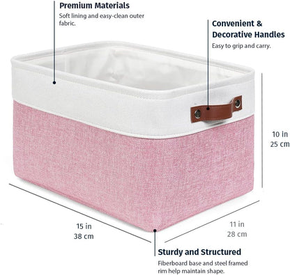 OrganiHaus Large Fabric Storage Baskets for Shelves 3 Pack, 15x11in Closet Storage Bins for Shelves, Cloth Baskets, Fabric Storage Cubes, Linen Closet Organizers, Fabric Basket, White Basket - PuriLite